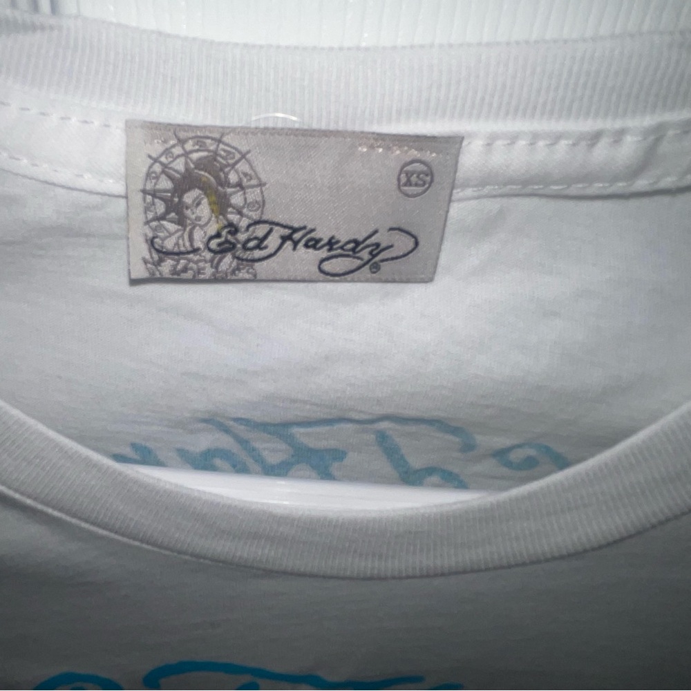 Ed Hardy White Tee with Blue Logo and Graphic - Picture 3 of 3
